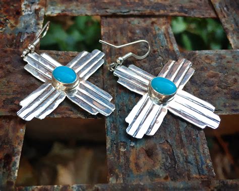 Navajo Earrings For Women Sterling Silver Coral Zia Cross Native