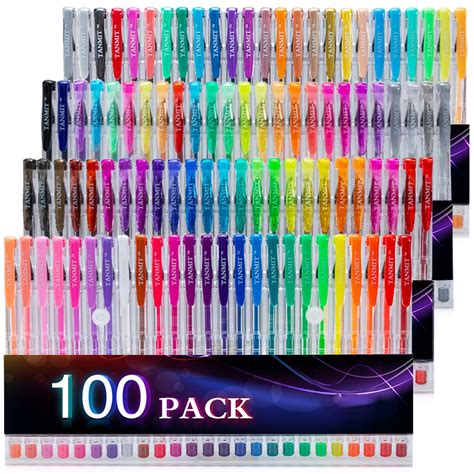 Tanmit 100 Coloring Gel Pens Set For Adults Coloring Books Gel Colored