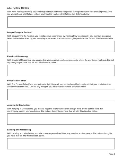 Free Worksheets On Cognitive Distortions