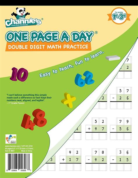 Channies One Page A Day Double Digit Math Problem Workbook For 1st