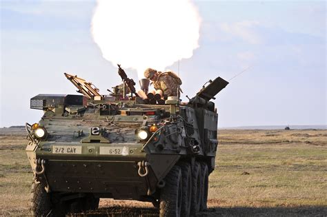 Us Soldiers Fire A Mortar System From A Stryker Combat Vehicle During