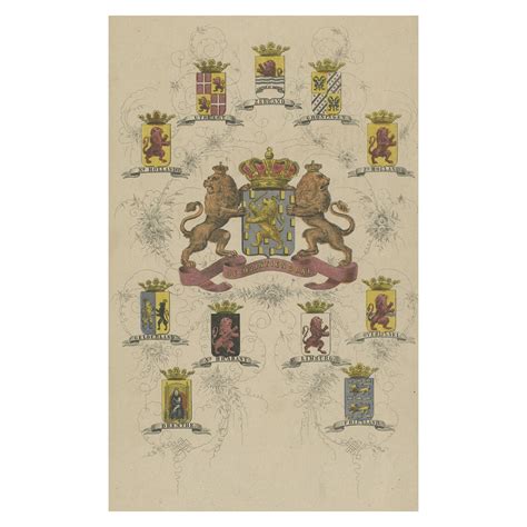 coat of arms of the netherlands including coats of arms of the provinces 1864 for sale at