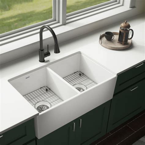 Handmade ledge workstation kitchen sink single bowl american farm house farmhouse apron stainless steel 304 with cutting board. Elkay SWUF32189WHC Fireclay Double Bowl Farmhouse Sink Kit ...