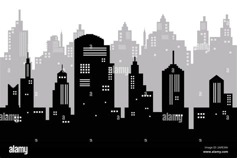 White Background With Black White City Silhouette Stock Vector Image