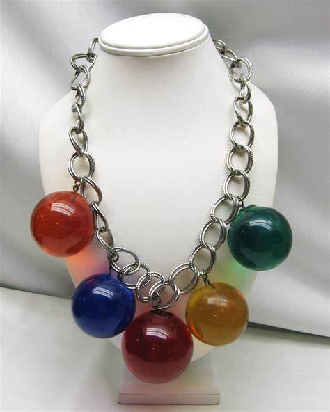 Sold Big Bold Color Lucite Acrylic Balls Vintage Necklace