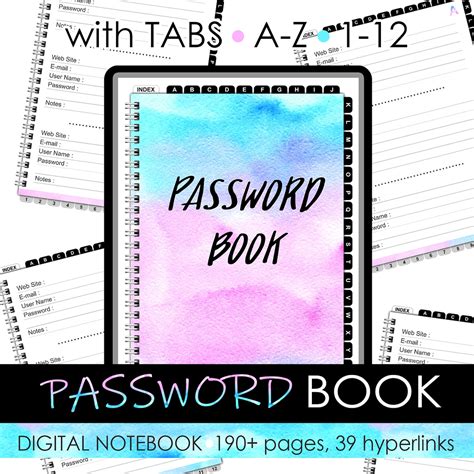 Password Book Organizer Password Book Digital Notebook Etsy