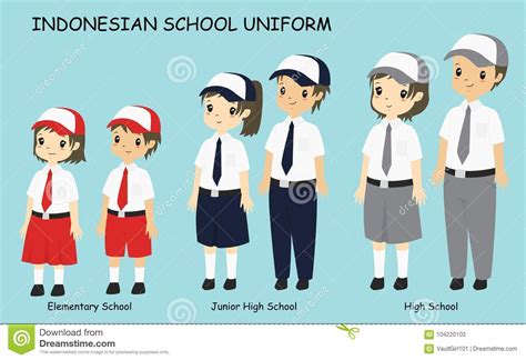 Indonesian Junior High School Uniform Kids Cartoon Vector