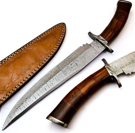 Damascus Steel Bowie Knife With Sheath Handmade Hunting Knife Fixed Blade Bowie Knives Ideal For