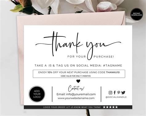 Printable Thank You Insert Printable Editable Package Insert Business