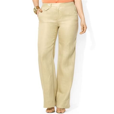 Lauren By Ralph Lauren Plus Size Wideleg Linen Pants In Beige