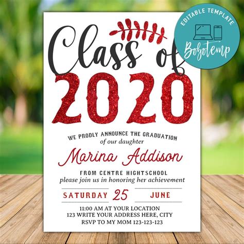 Printable Class Of 2020 Red Graduation Party Invitation Template