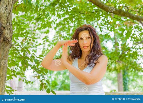 Busty Mature Woman Showing Time Out Gesture Stock Image Image Of Curvy Stop 74743185
