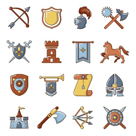 Knight Medieval Icons Set Cartoon Style Gamedev Market
