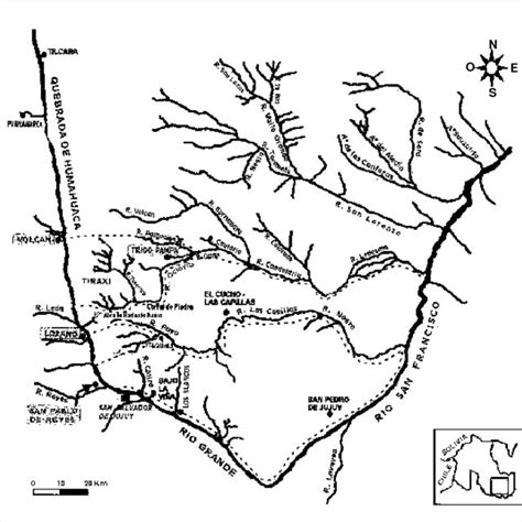 Mapa Del Sector Sur De La Quebrada De Humahuaca Y Valles Orientales