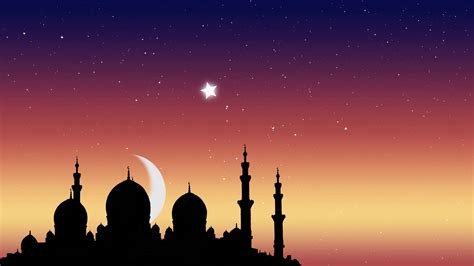 Ramadan Kareem Islamic Background Moonrise Over The Mosque And The