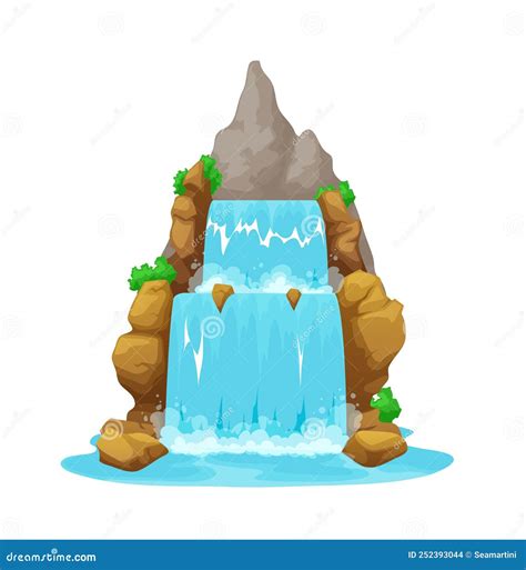 Cartoon Waterfall Isolated Mountain Water Cascade Stock Vector