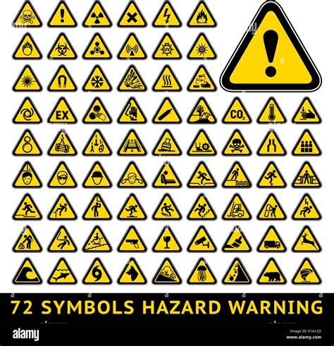Symbols Triangular Warning Hazard Big Yellow Set Stock Vector Art Illustration Vector