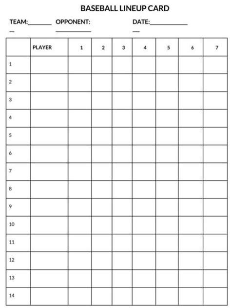 30 Free Printable Baseball Lineup Templates