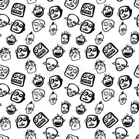 Doodles Faces Pattern Stock Vector Illustration Of Humor 101940584