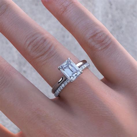CTW Moissanite Emerald Cut Engagement Ring Claw Prong Set Ring