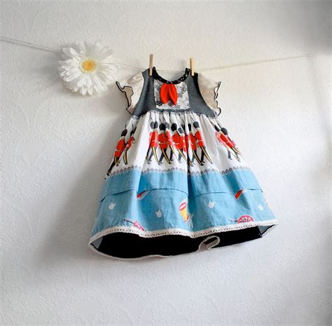 Toddler Girls Upcycled Dress 3t British England Blue Vintage Fabric