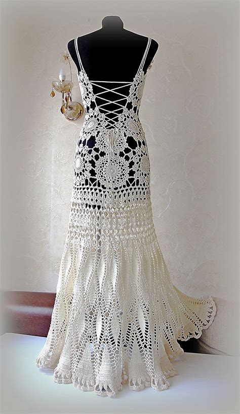 Unique Wedding Dress Hand Crochet Lace Bridal Gown Beach Etsy Casamento De Crochê Vestido