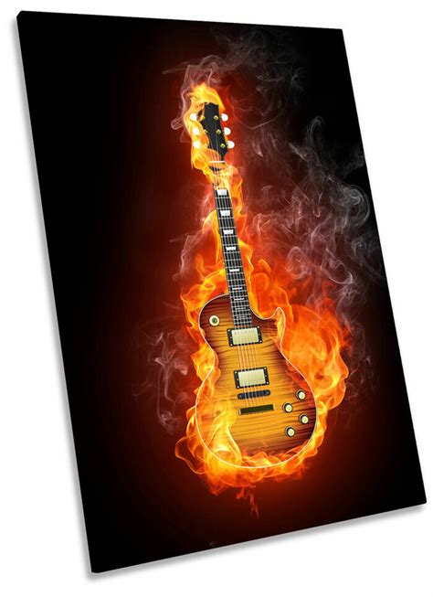 Flaming Guitar Orange Music Print Canvas Wall Art Portrait Picture Ebay