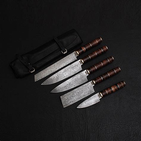 Damascus Kitchen Cutlery Set 5 Piece Set Black Forge Knives