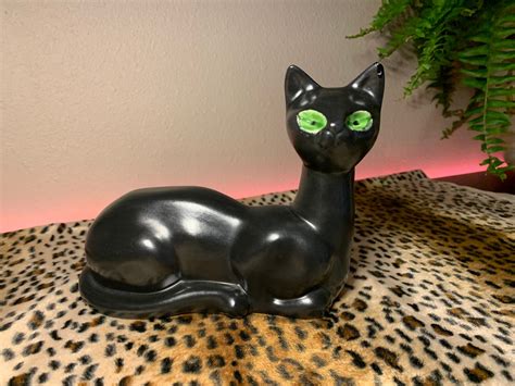 Mid Century Black Cat Figurine 7x6 Etsy