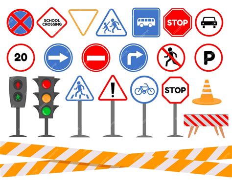 Premium Vector Cartoon Traffic Light And Road Signs For Kids Safety