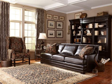 Dark Brown Leather Sofa With Nailhead Trim Contemporary Living Room