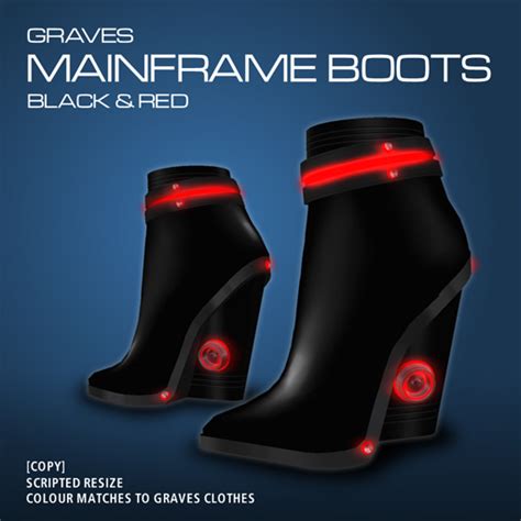 Second Life Marketplace Graves Mainframe Boots Black And Red