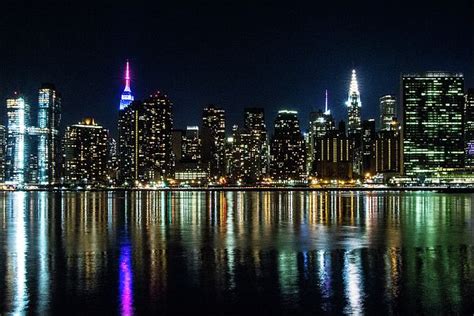 New York City Skyline Nighttime View From Queens By Steven Hlavac