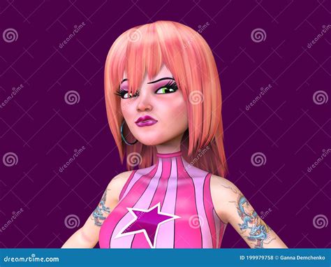3d Portrait Of A Pretty Girl In Cartoon Style Stock Illustration