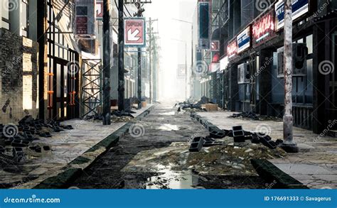 A Deserted Post Apocalyptic City The Camera Flies Through The Empty