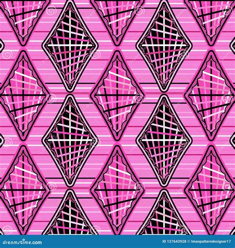 Cool Pink Diamonds In A Pattern Over Horizontal Stripes Stock Vector