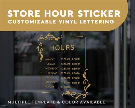 Store Hours Decal Customizable Vinyl Lettering With Template Etsy