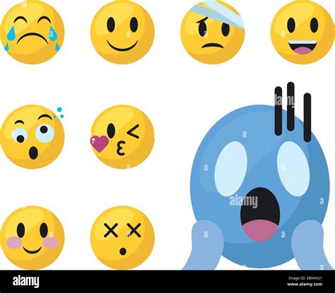 Emojis Faces Flat Style Icon Set Design Cartoon Expression Cute