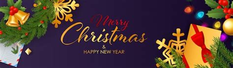 Merry Christmas And Happy New Year Banner Design With Presents Vector