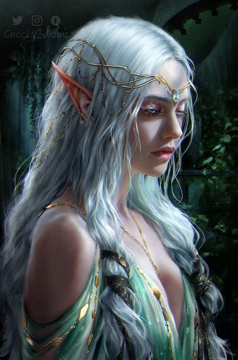 Hd Wallpaper Artwork Fantasy Art Women Elves Elf Ears White Hair