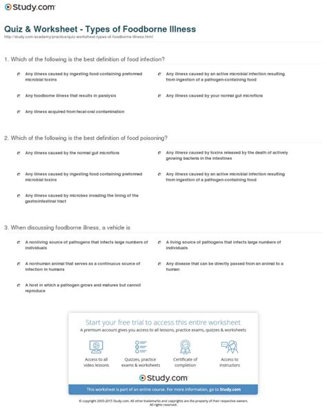 Quiz Worksheet Types Of Foodborne Illness Study Db Excel Com