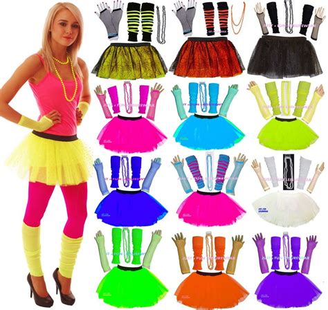 Neon Tutu Skirt Set And Necklace 80 S Fancy Dress 80s Theme Party Outfits