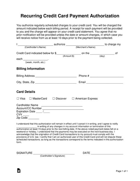 Bill, i'm sending this letter to indicate that i authorize _ to use the billing address indicated in the attached proof of billing in which my name appears as owner. Free Recurring Credit Card Authorization Form - Word | PDF | eForms - Free Fillable Forms