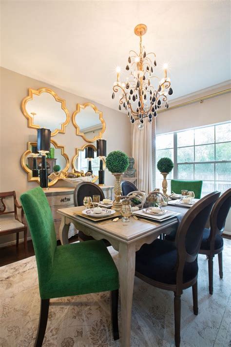Find dining room chairs in many designs, including upholstered, faux wicker, metal, wood and more. Amanda Carol Interiors Emerald Green, gold mirrors ...