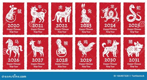 Chinese New Year Zodiac Seal Traditional China Horoscope Animals