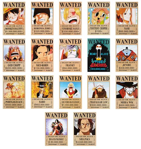 One Piece Wanted Posters Posters New Edition 165x115 17pcs Straw