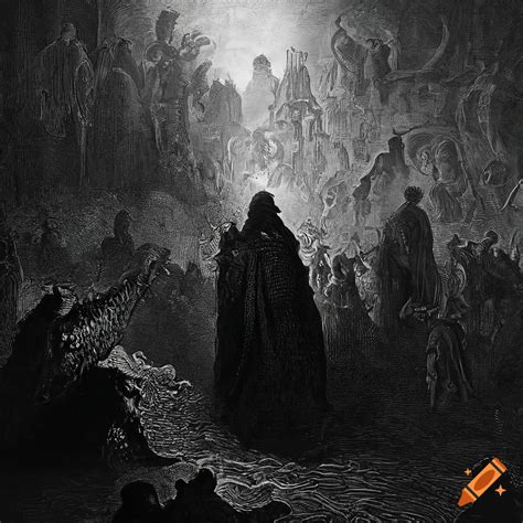 Gustave Doré Demons At War Black And White High Resolution On Craiyon