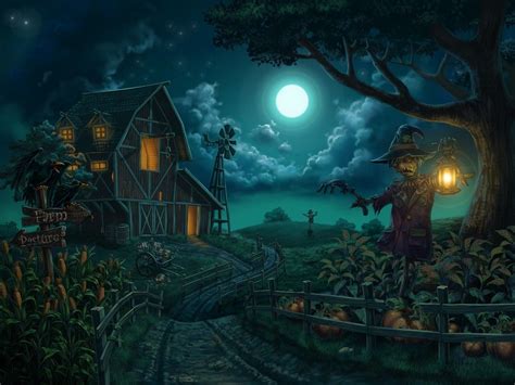 Spooky Farm Photo D Art Fond Halloween Maison Hantée