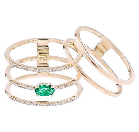 Tscca Graziela Gems 14k Gold Precious Gemstone And Diamond Multi Band Ring