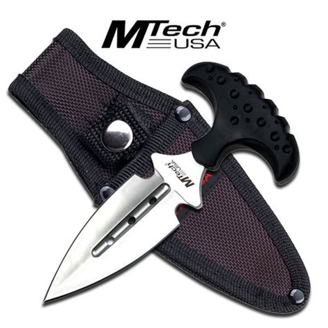Mtech Usa Satin Finish Dual Bladed Knife Black Handle Push Dagger